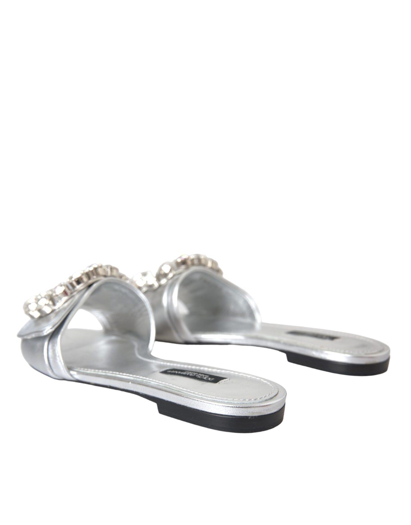 Dolce & Gabbana Silber Kristall Leder Flats Sandalen Schuhe