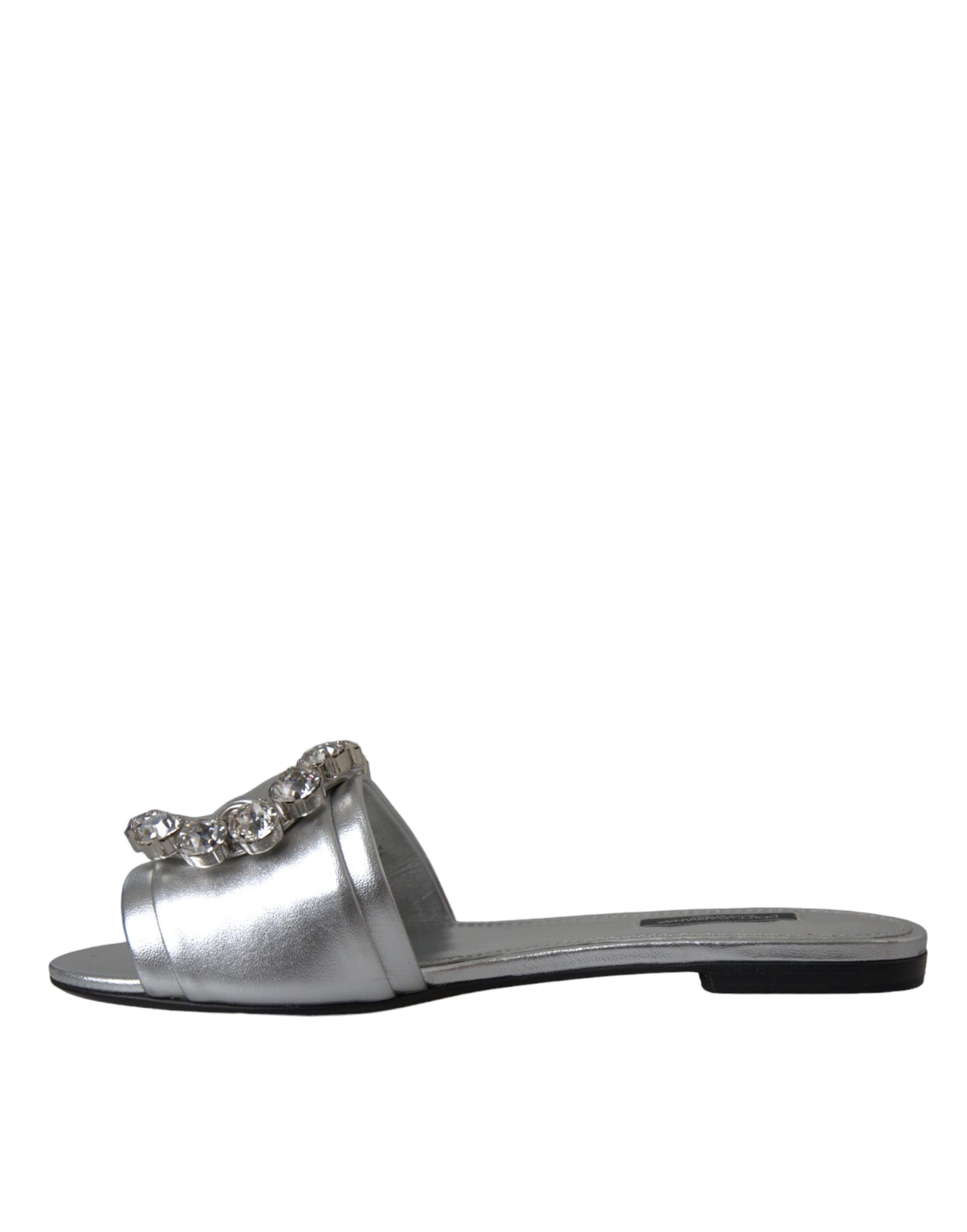 Dolce & Gabbana Silber Kristall Leder Flats Sandalen Schuhe