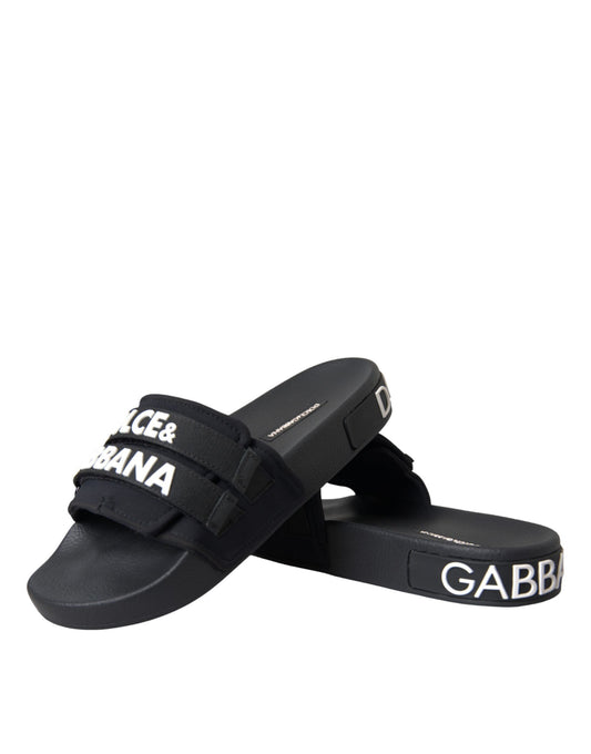 Dolce & Gabbana Schwarz Logo Beachwear Flats Sandalen Schuhe