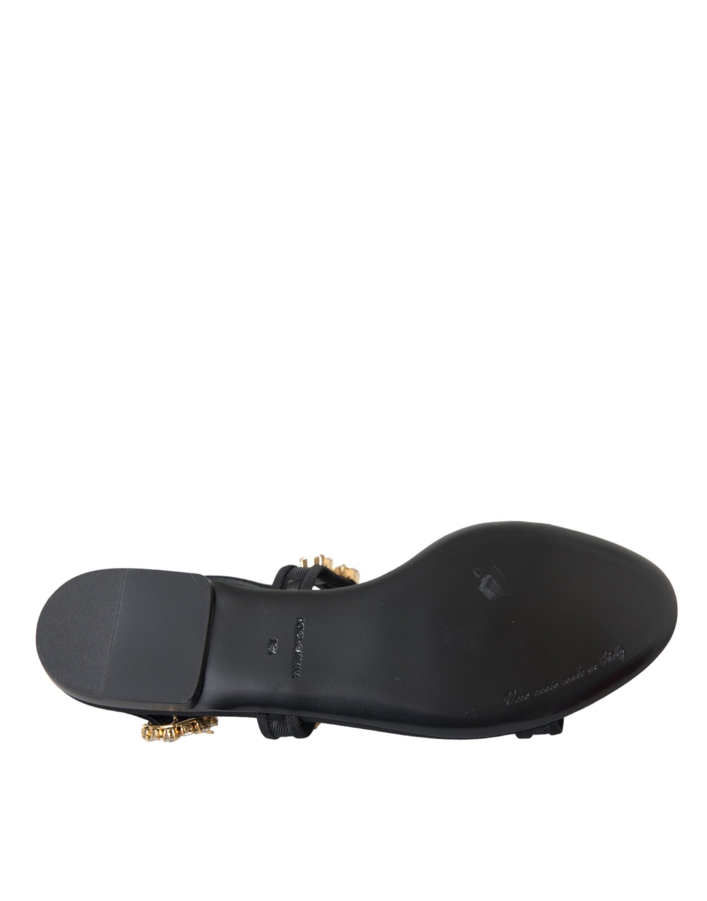 Dolce & Gabbana Schwarzes Leder Kristall Flats Sandalen Schuhe