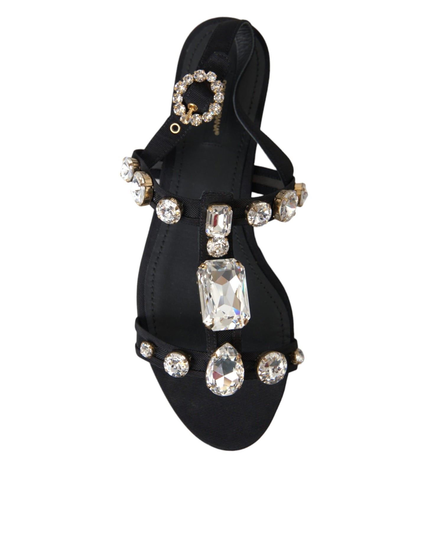 Dolce & Gabbana Schwarzes Leder Kristall Flats Sandalen Schuhe