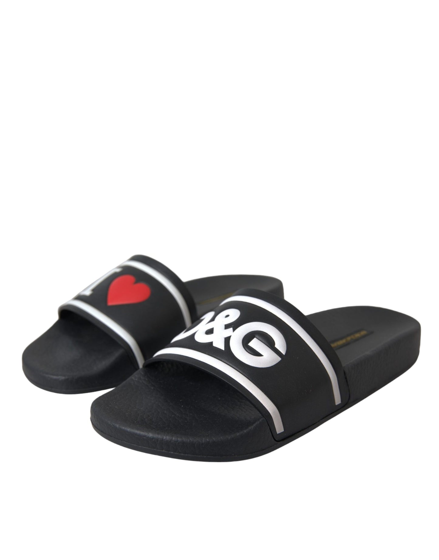 Dolce & Gabbana Schwarz Leder I Love D&G Sandalen Rutschen Schuhe