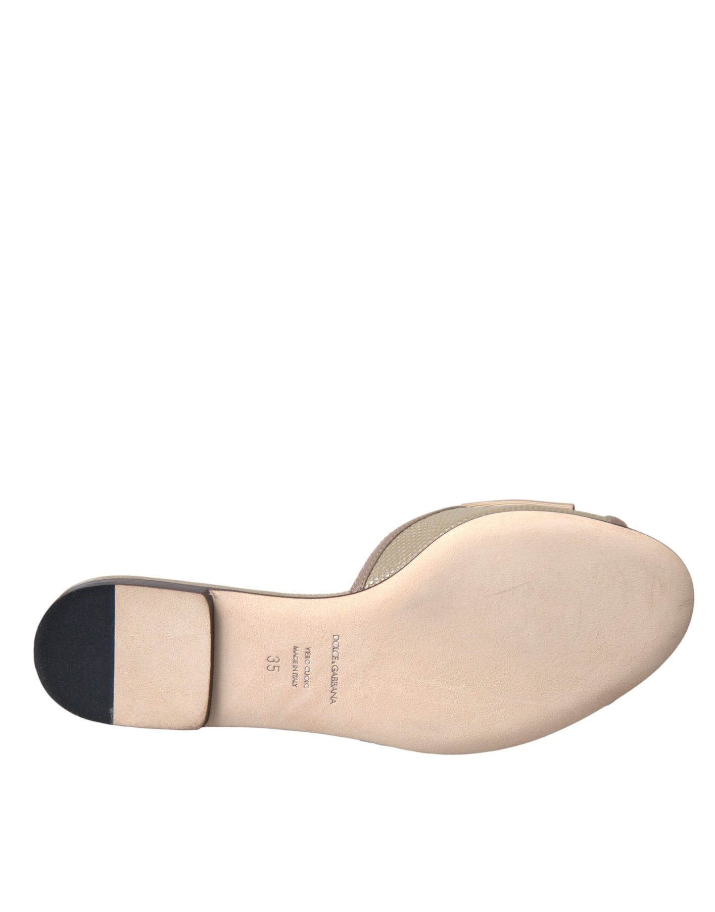 Dolce & Gabbana Beige Logo Perle Flats Sandalen Rutschen Schuhe