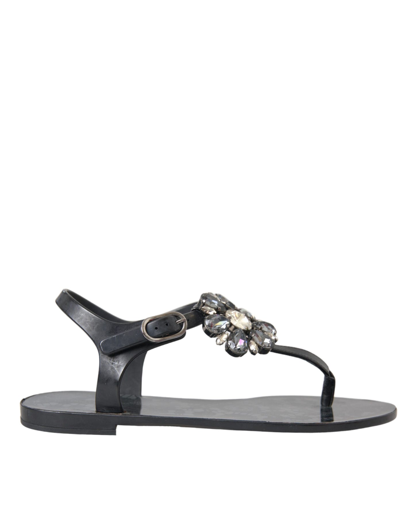 Dolce & Gabbana Schwarz Kristall Flats Sandalen Flip Flops Schuhe