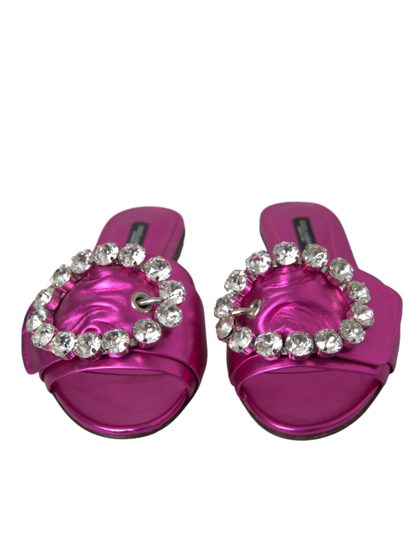 Dolce & Gabbana Fuchsia Kristall Leder Flats Sandalen Schuhe