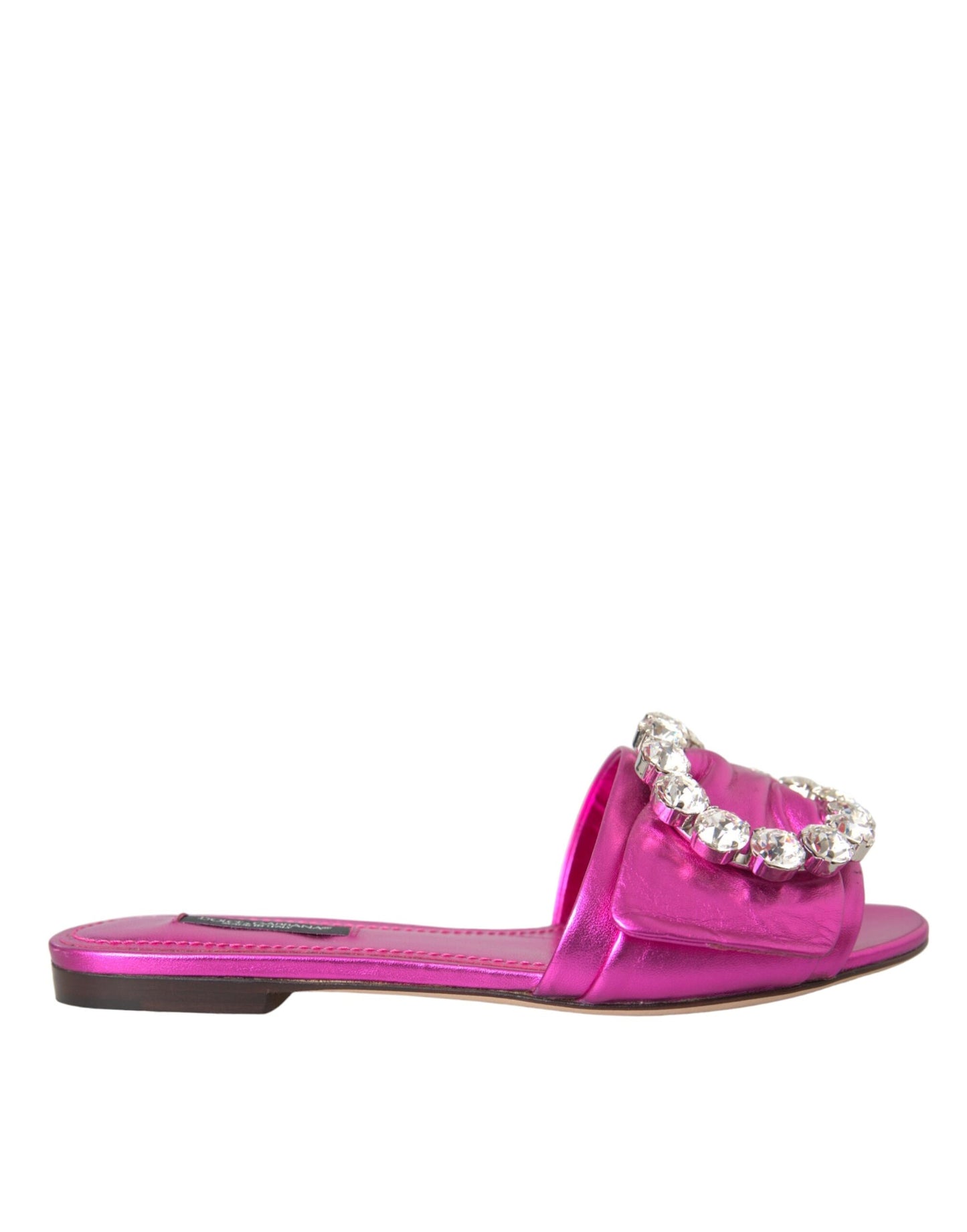 Dolce & Gabbana Fuchsia Kristall Leder Flats Sandalen Schuhe