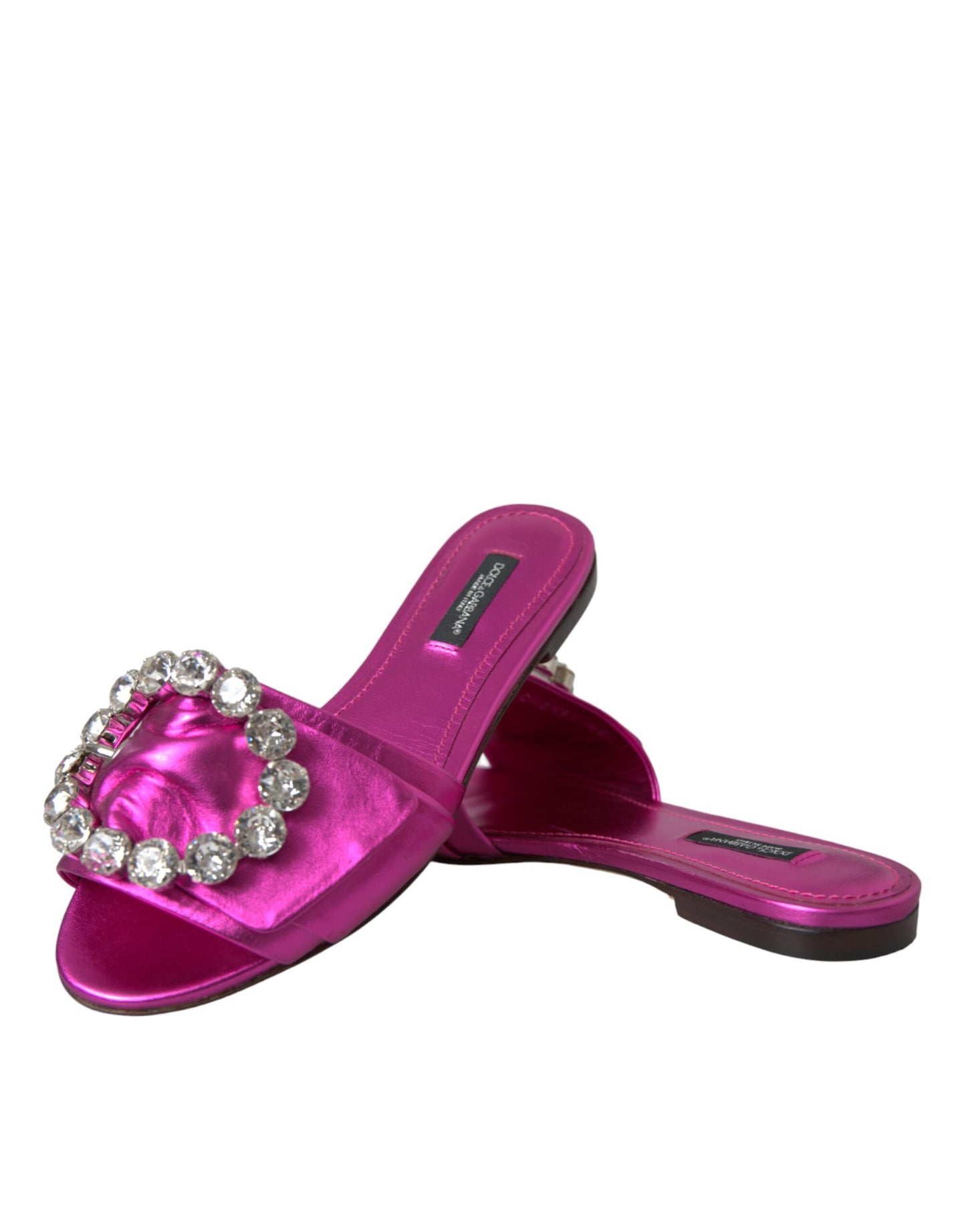 Dolce & Gabbana Fuchsia Kristall Leder Flats Sandalen Schuhe