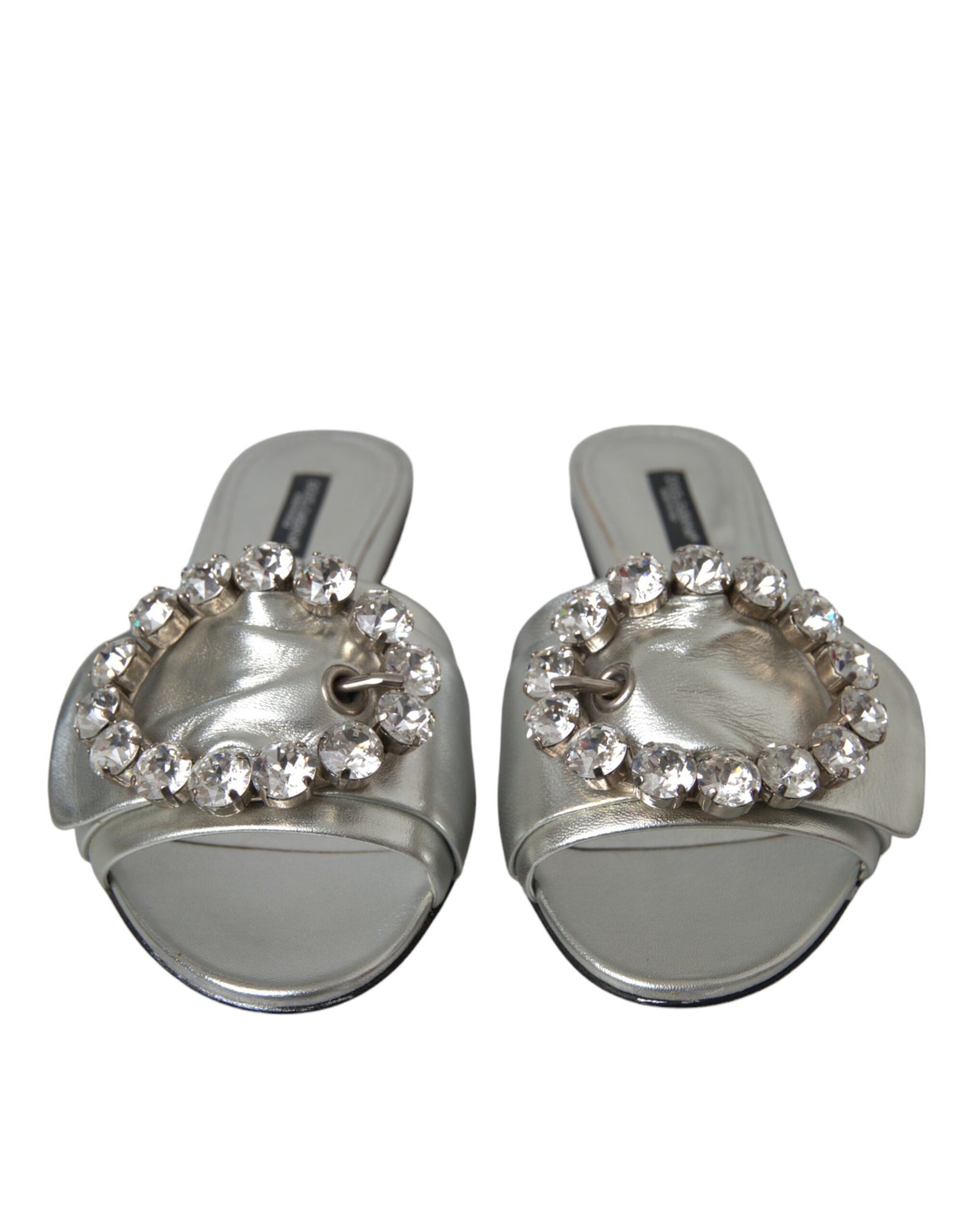 Dolce & Gabbana Silber Kristall Leder Flats Sandalen Schuhe