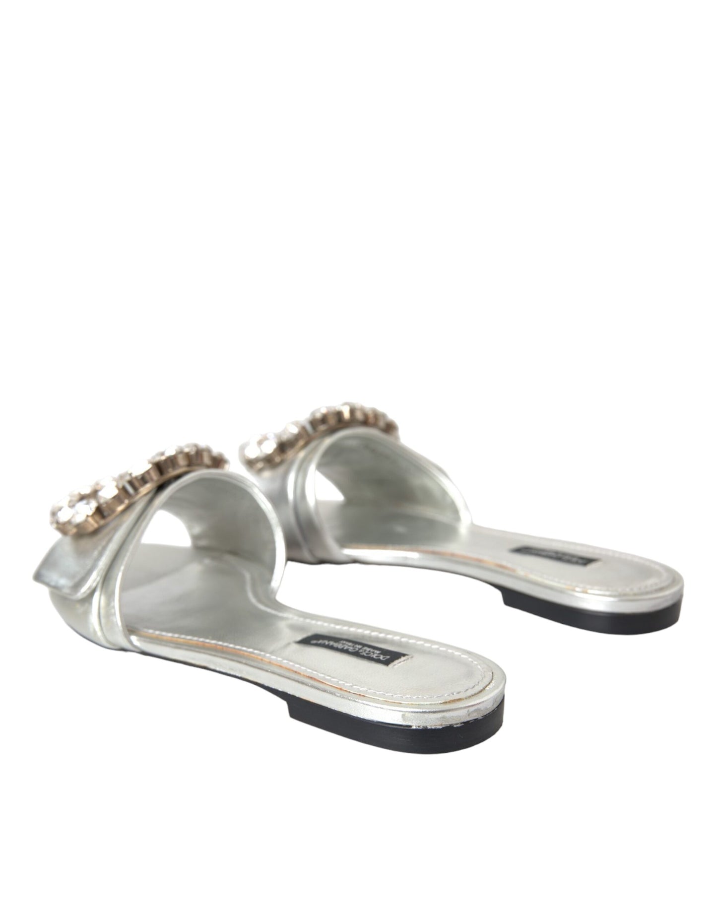 Dolce & Gabbana Silber Kristall Leder Flats Sandalen Schuhe