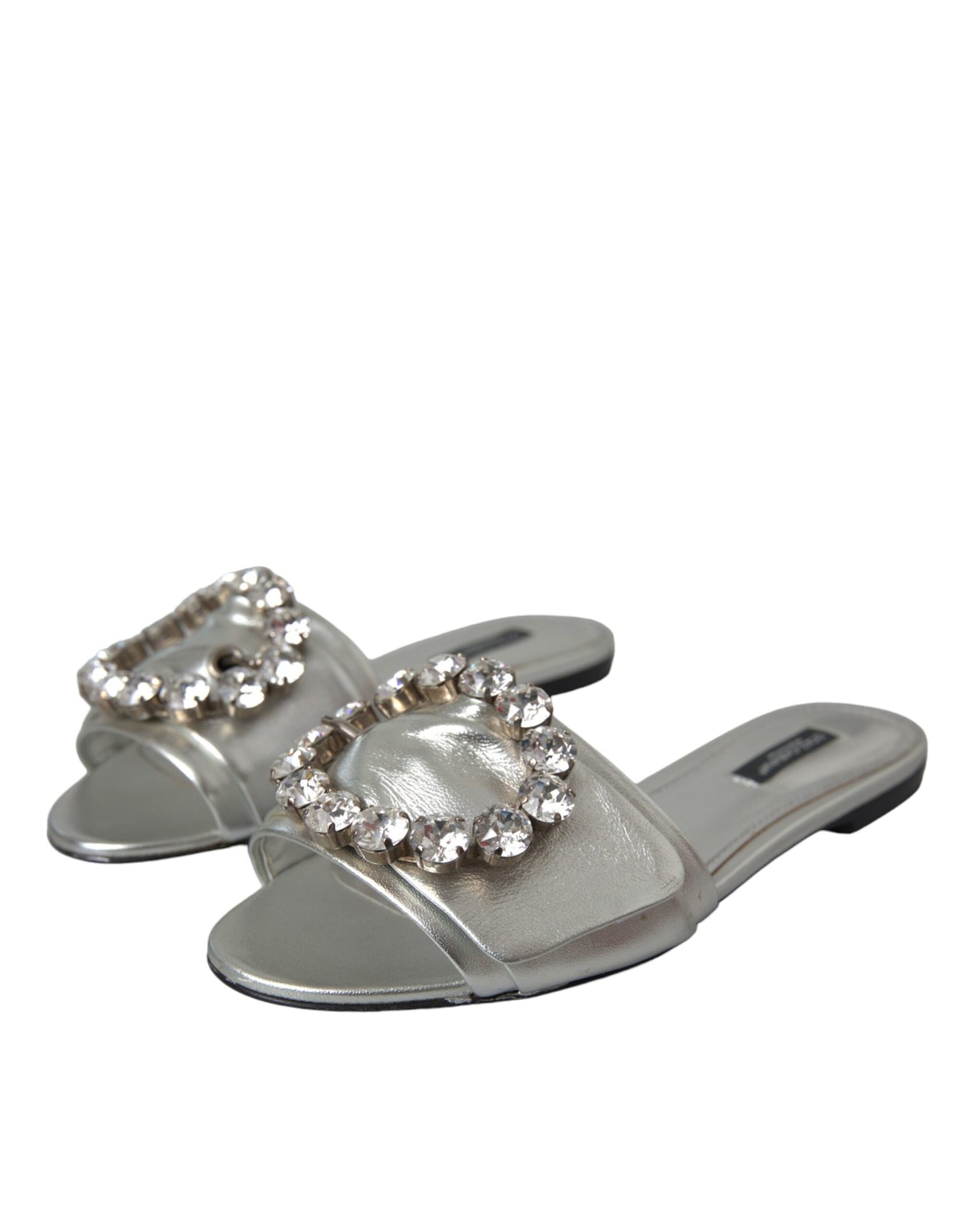 Dolce & Gabbana Silber Kristall Leder Flats Sandalen Schuhe