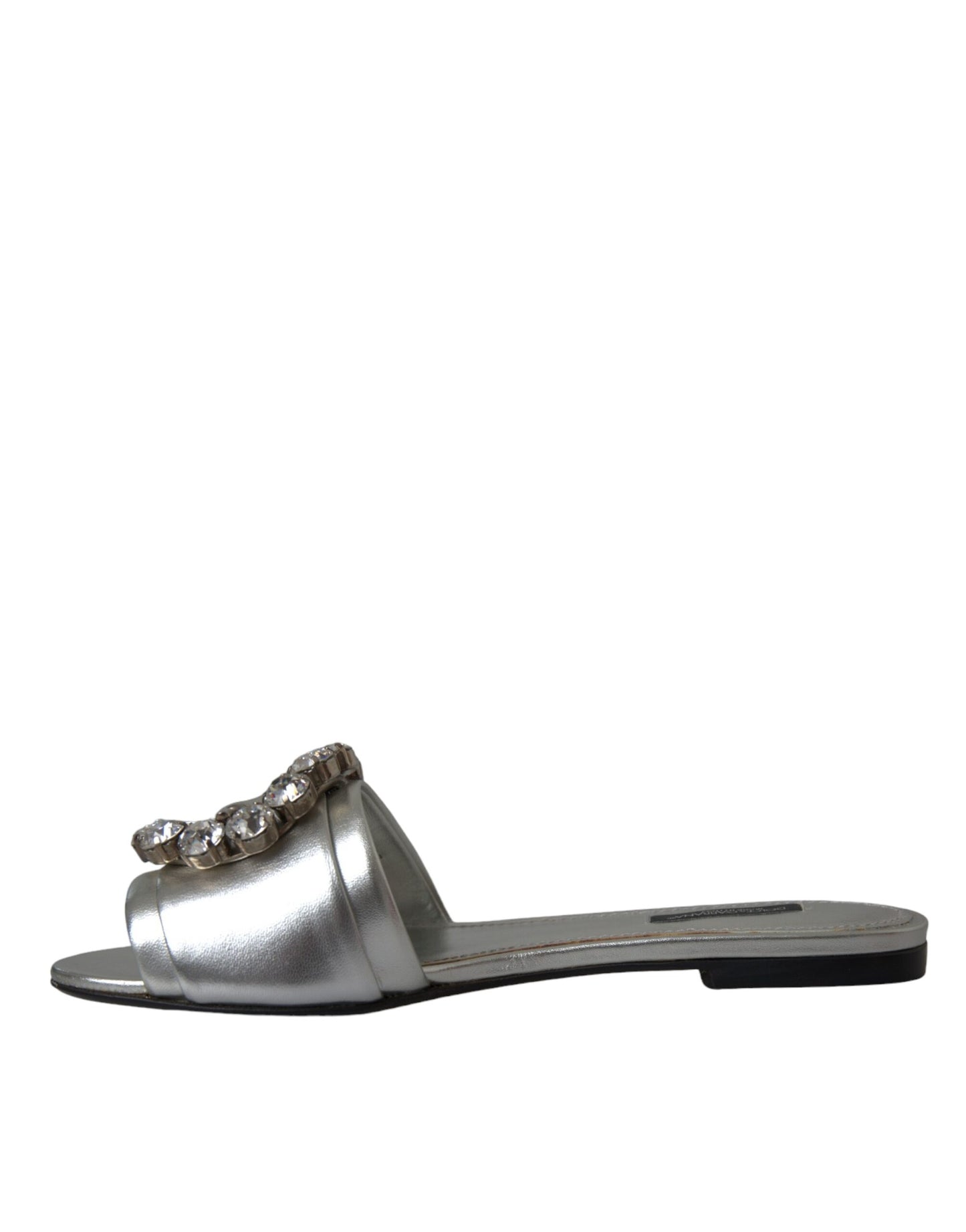 Dolce & Gabbana Silber Kristall Leder Flats Sandalen Schuhe