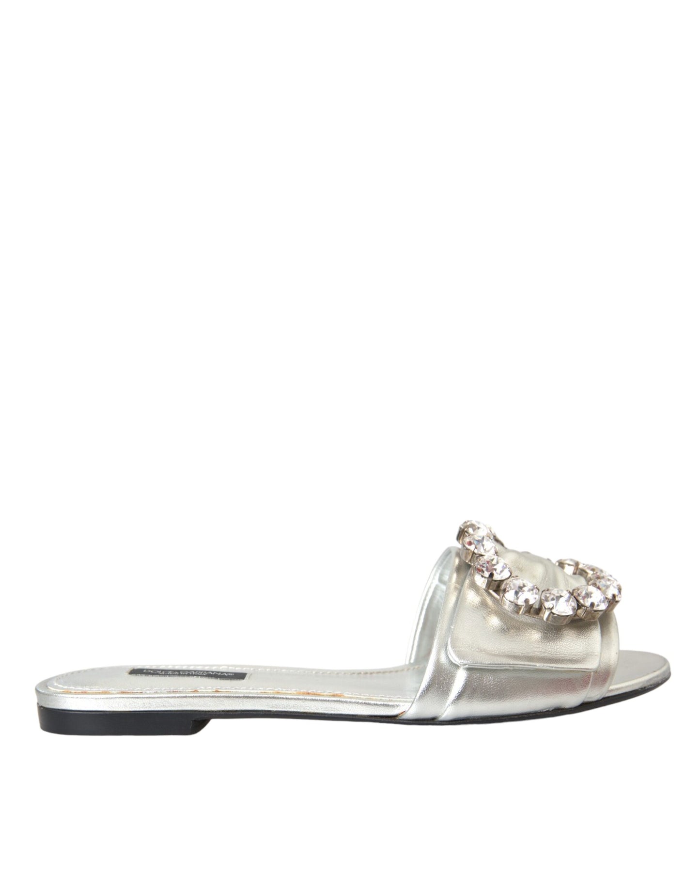 Dolce & Gabbana Silber Kristall Leder Flats Sandalen Schuhe