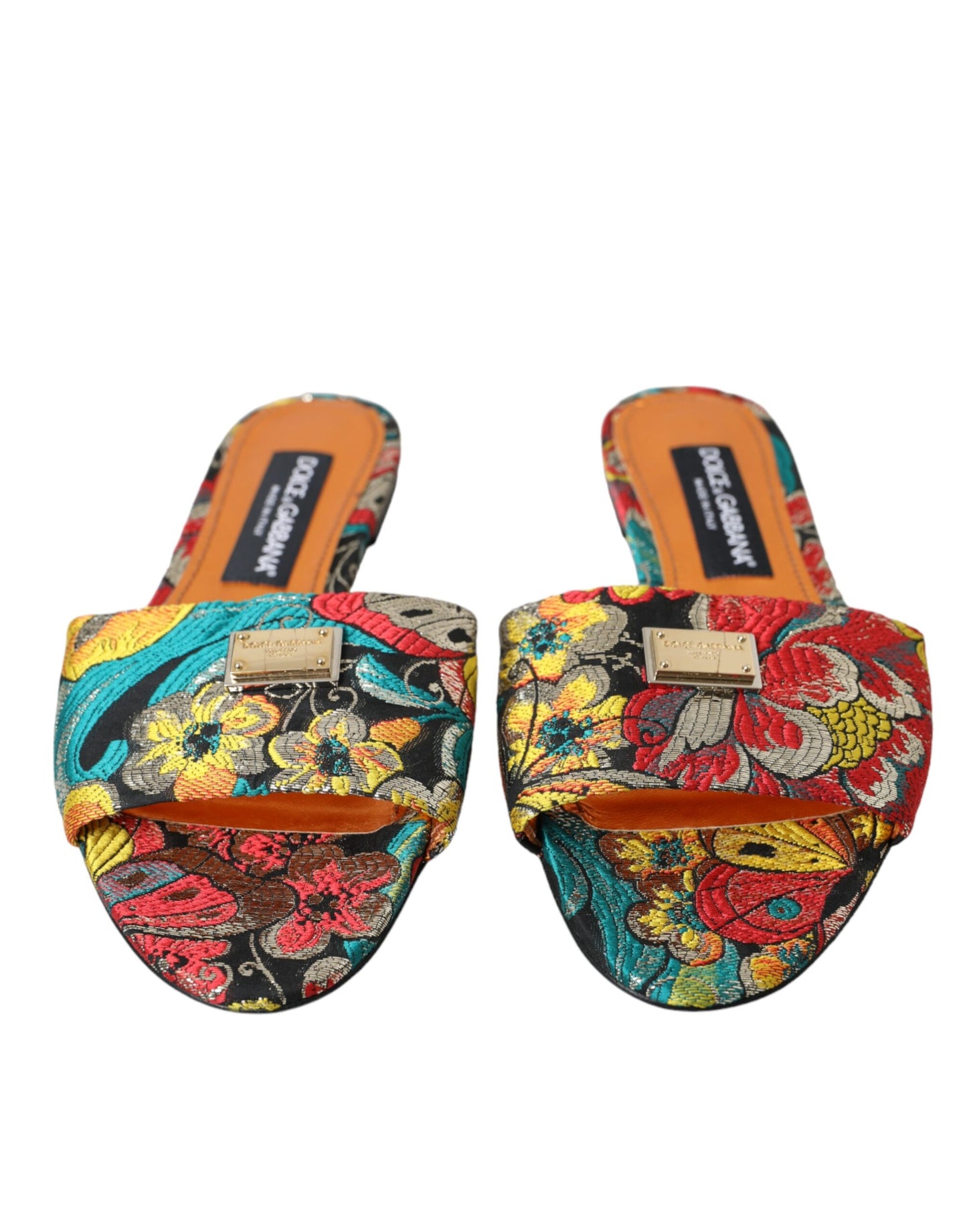 Dolce & Gabbana Multicolor Floral Brokat Logo Flats Sandalen Schuhe