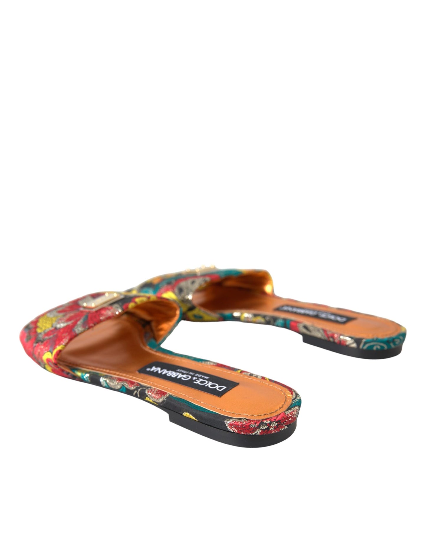 Dolce & Gabbana Multicolor Floral Brokat Logo Flats Sandalen Schuhe