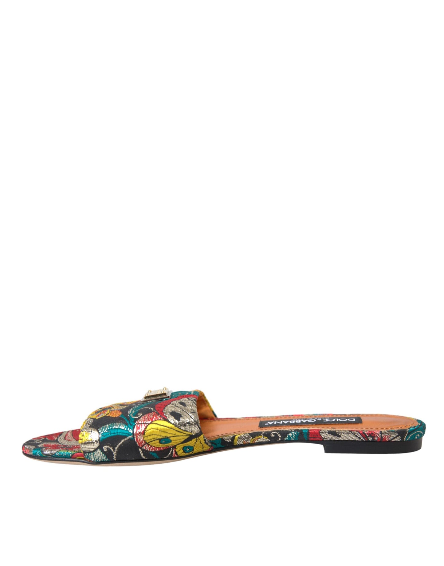 Dolce & Gabbana Multicolor Floral Brokat Logo Flats Sandalen Schuhe