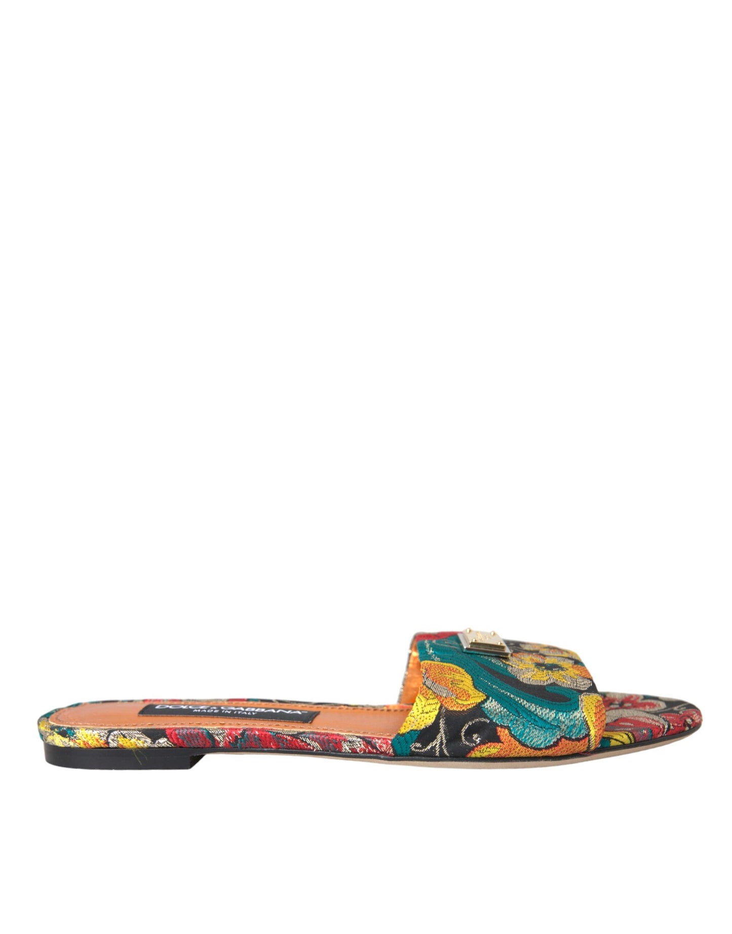 Dolce & Gabbana Multicolor Floral Brokat Logo Flats Sandalen Schuhe