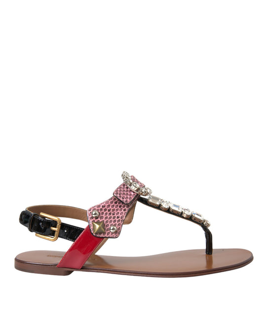 Dolce & Gabbana Multicolor Kristall Sandalen Flip Flops Schuhe