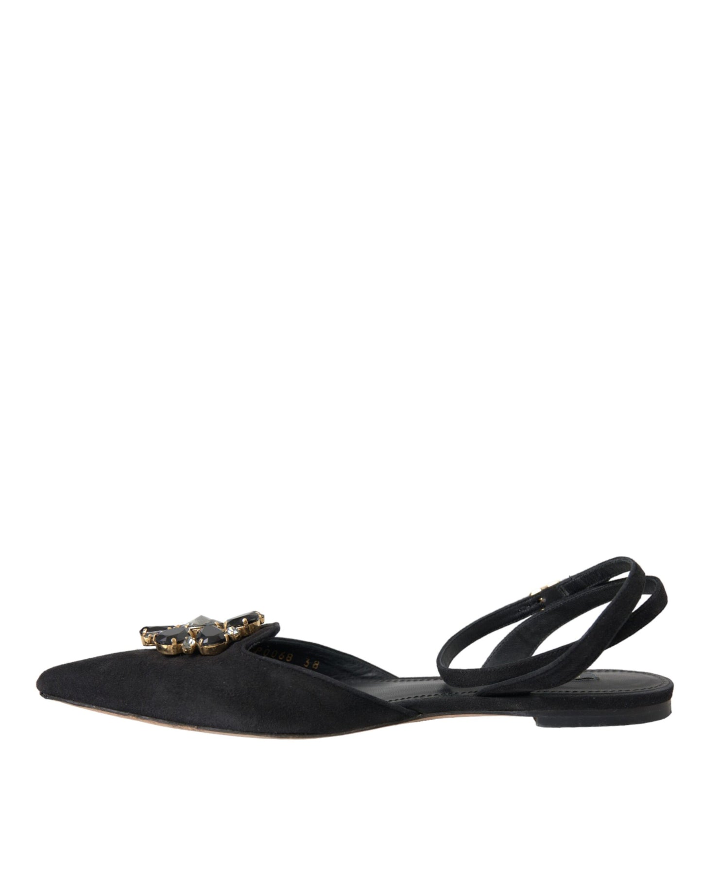 Dolce & Gabbana Schwarzes Leder Kristall Slingback Sandalen Schuhe