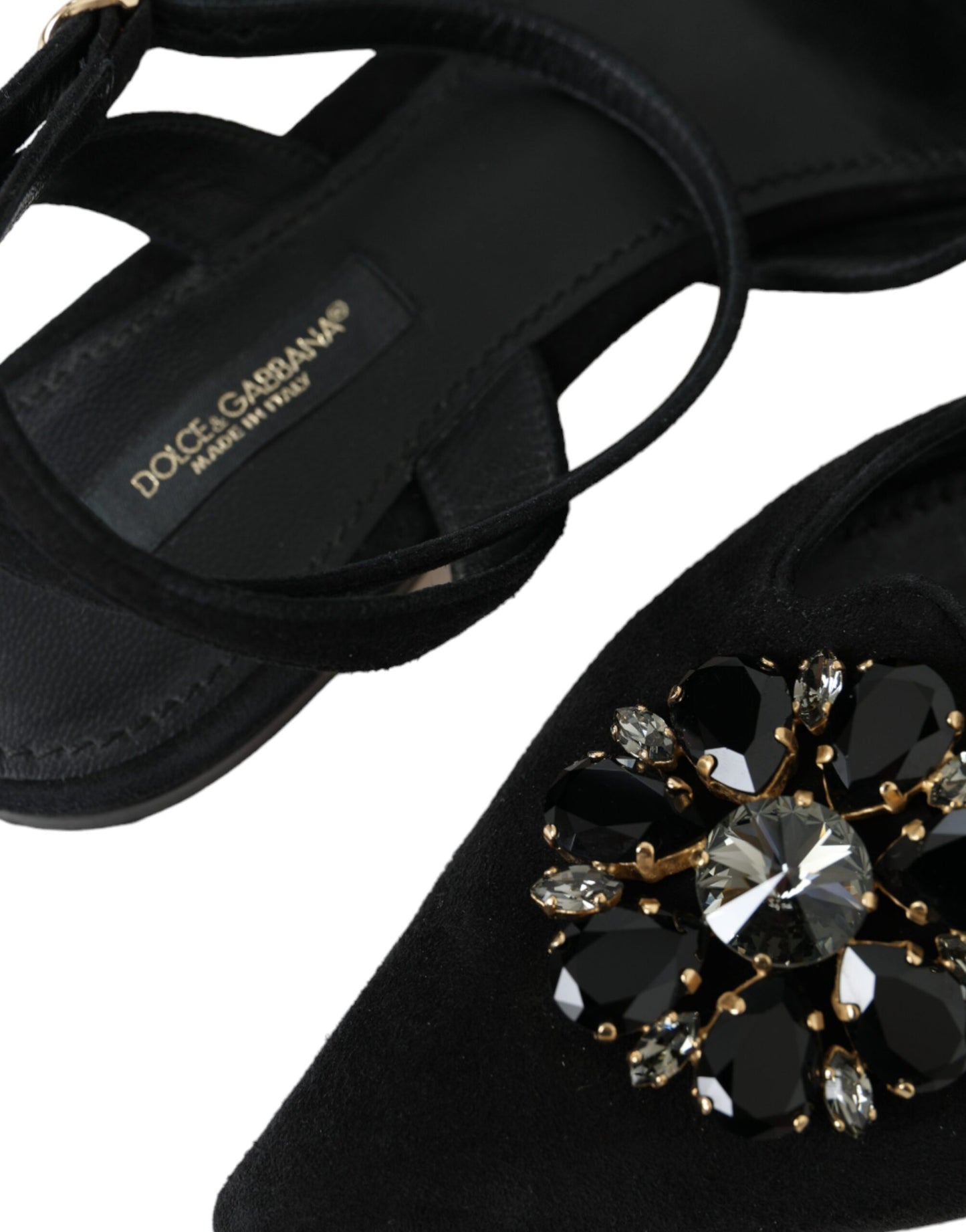 Dolce & Gabbana Schwarzes Leder Kristall Slingback Sandalen Schuhe