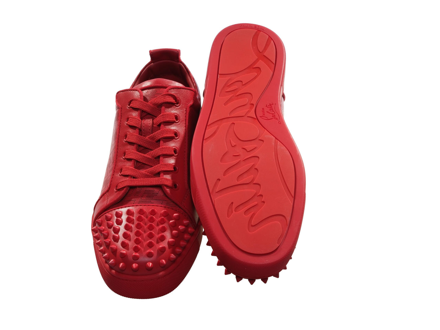 Christian Louboutin Louis Junior Spikes Orlato Rot Leder Turnschuhe