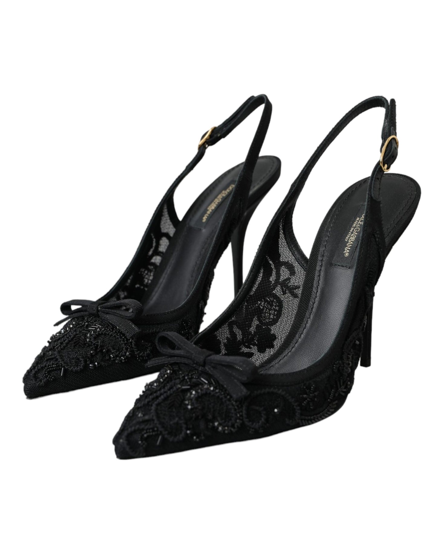 Dolce & Gabbana Schwarz Tüll Ricamo Heels Slingbacks Schuhe