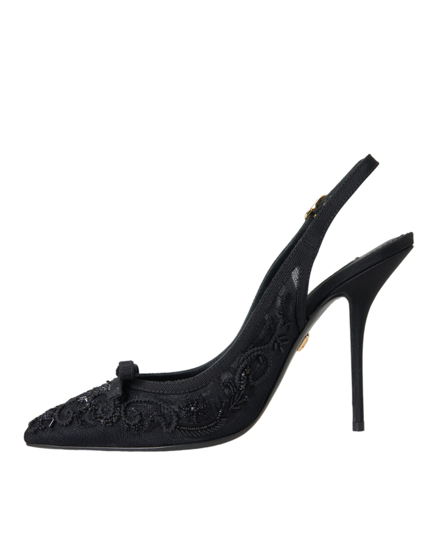 Dolce & Gabbana Schwarz Tüll Ricamo Heels Slingbacks Schuhe