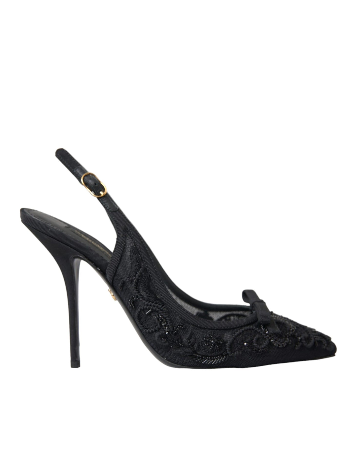 Dolce & Gabbana Schwarz Tüll Ricamo Heels Slingbacks Schuhe