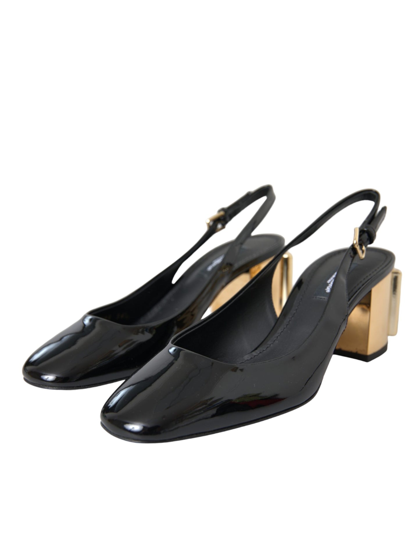 Dolce & Gabbana Schwarz Gold Leder verschönert Slingbacks Schuhe