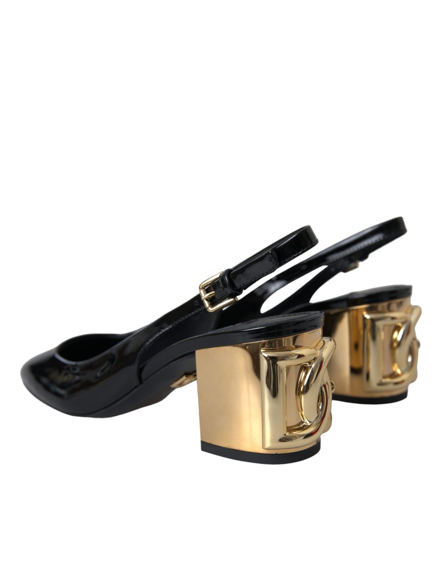 Dolce & Gabbana Schwarz Gold Leder verschönert Slingbacks Schuhe