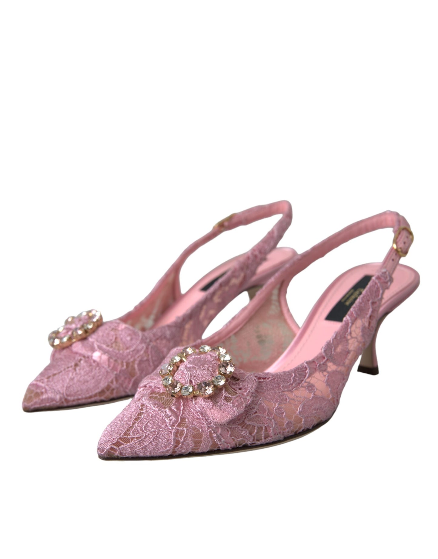 Dolce & Gabbana Rosa Taormina Spitze Kristall Absatz Slingbacks Schuhe