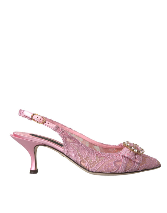 Dolce & Gabbana Rosa Taormina Spitze Kristall Absatz Slingbacks Schuhe