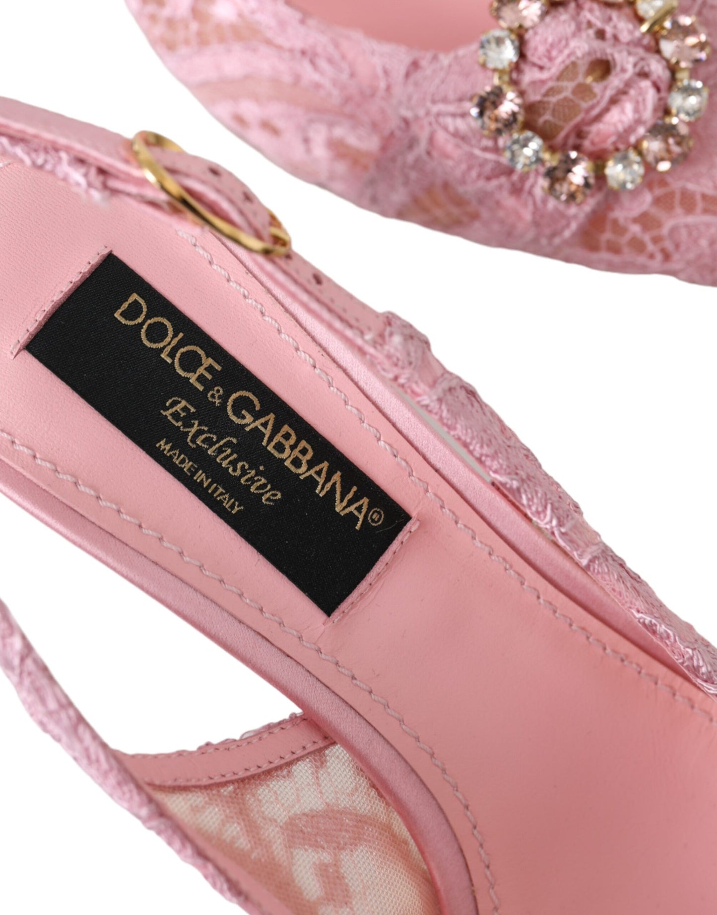 Dolce & Gabbana Rosa Taormina Spitze Kristall Absatz Slingbacks Schuhe