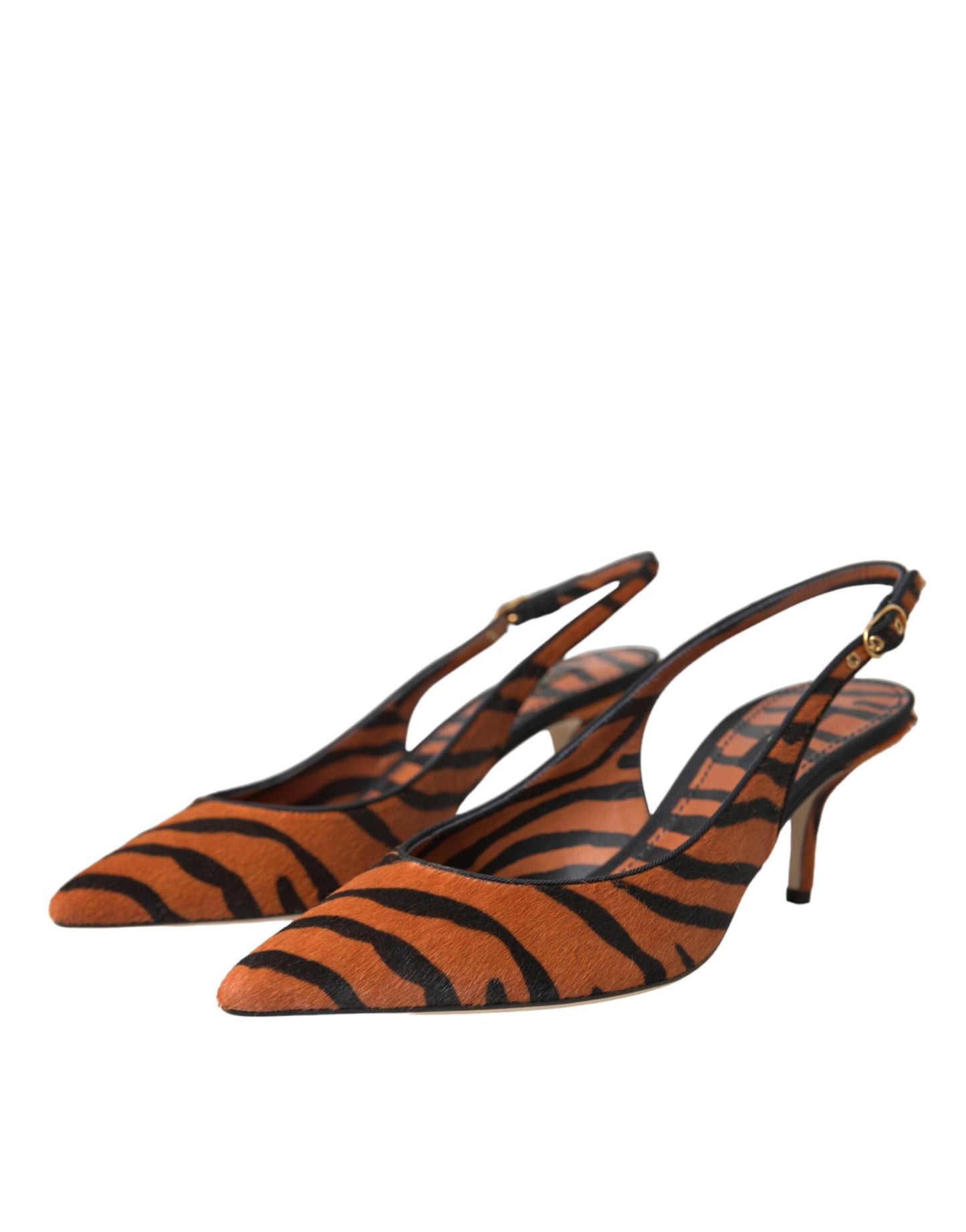 Dolce & Gabbana Schwarz Orange Zebra Leder Slingbacks Schuhe