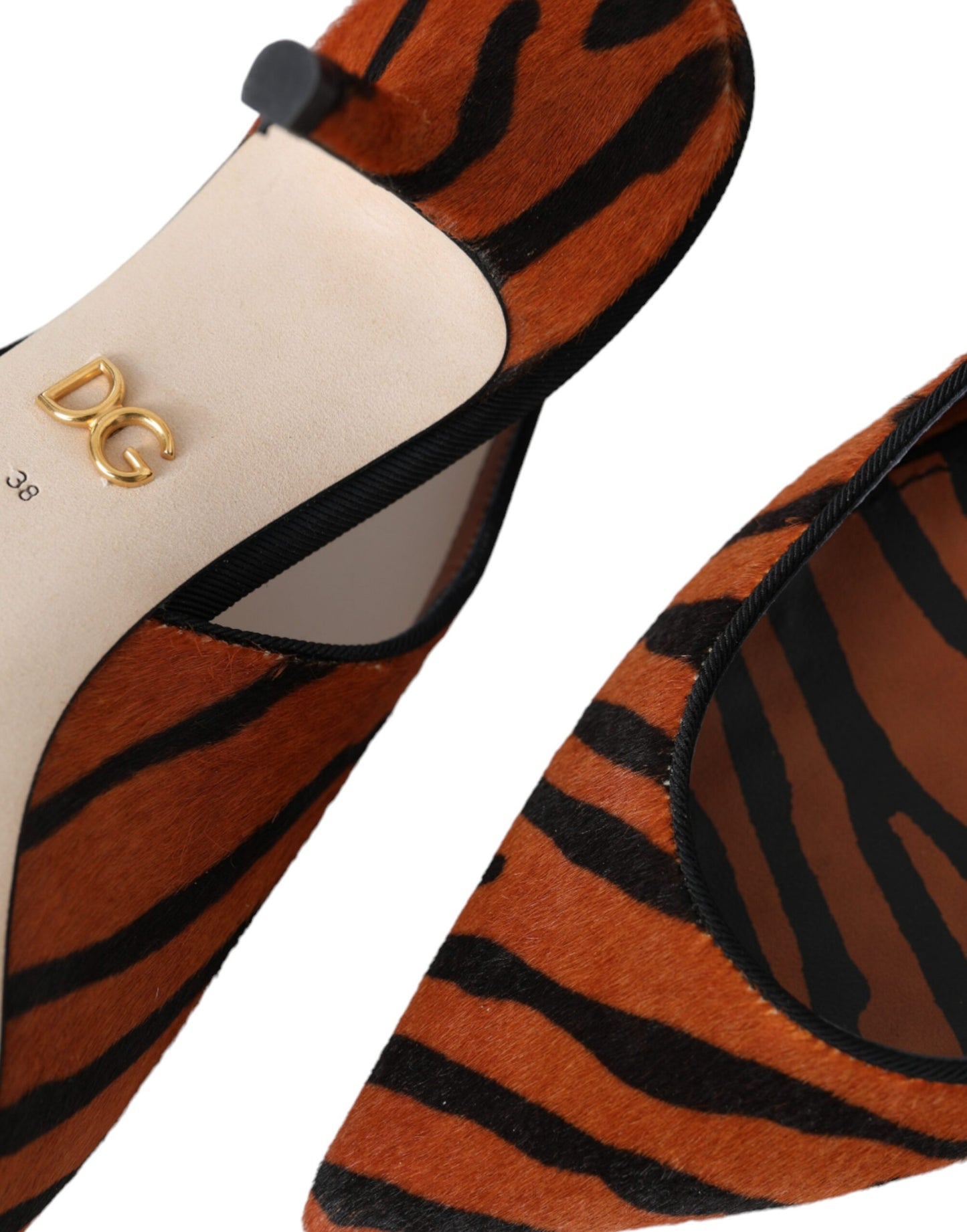 Dolce & Gabbana Schwarz Orange Zebra Leder Slingbacks Schuhe