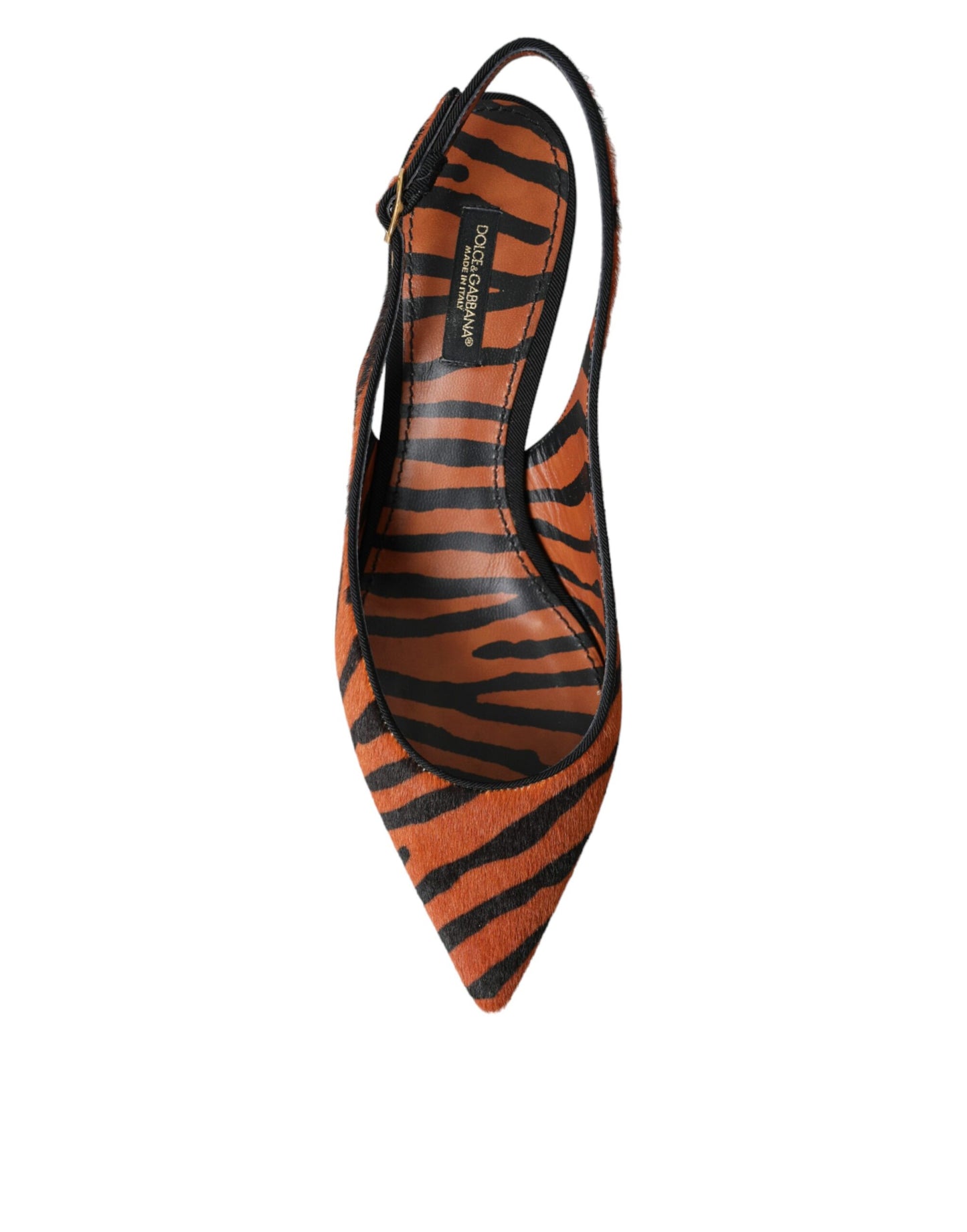 Dolce & Gabbana Schwarz Orange Zebra Leder Slingbacks Schuhe