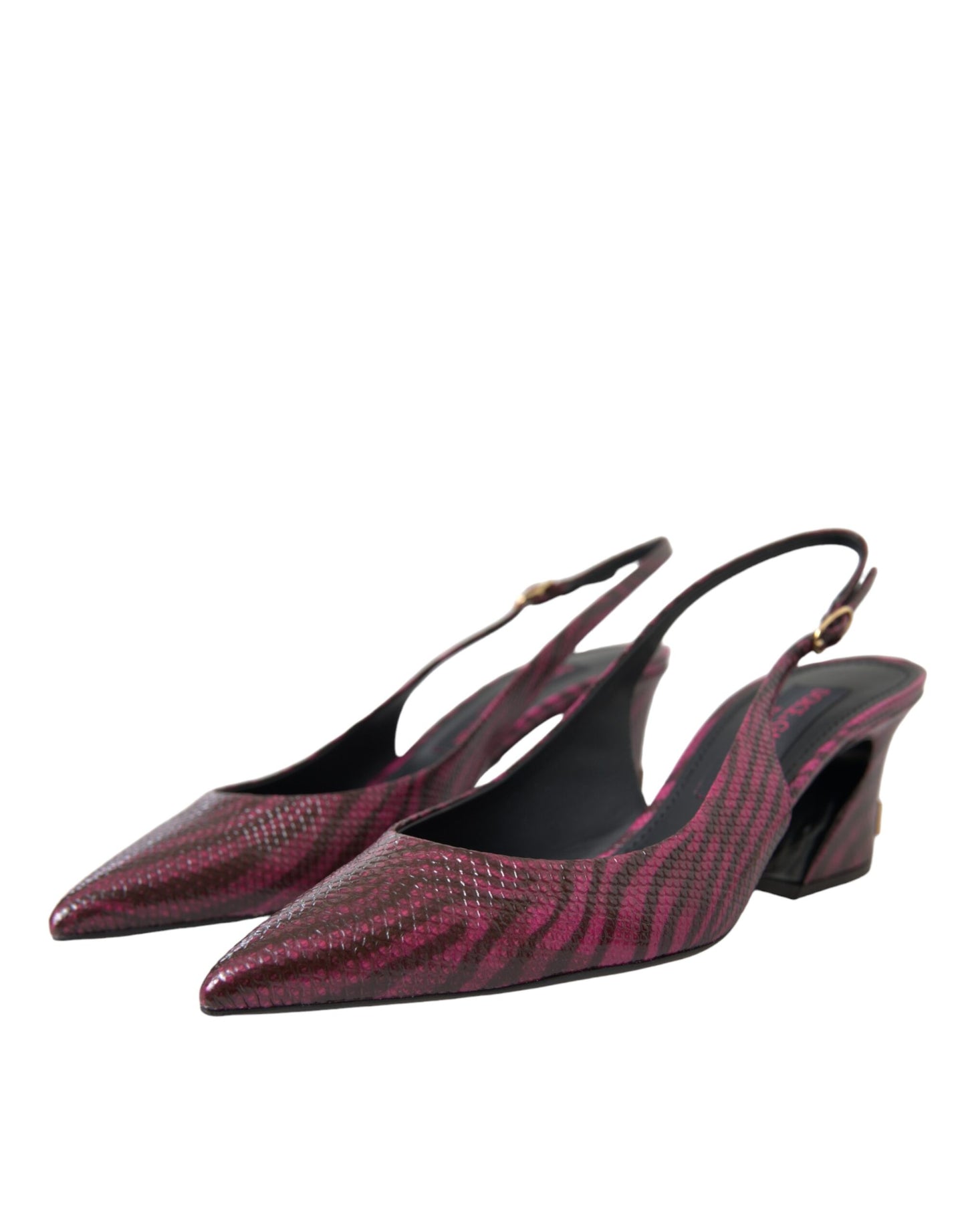 Dolce & Gabbana Maroon Zebra Leder Absätze Slingbacks Schuhe