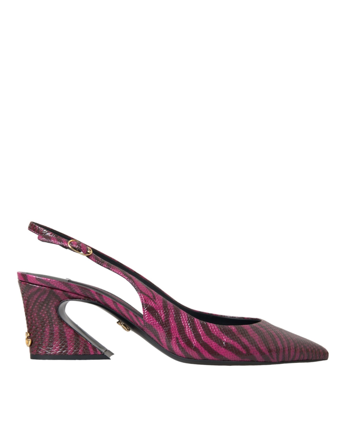 Dolce & Gabbana Maroon Zebra Leder Absätze Slingbacks Schuhe