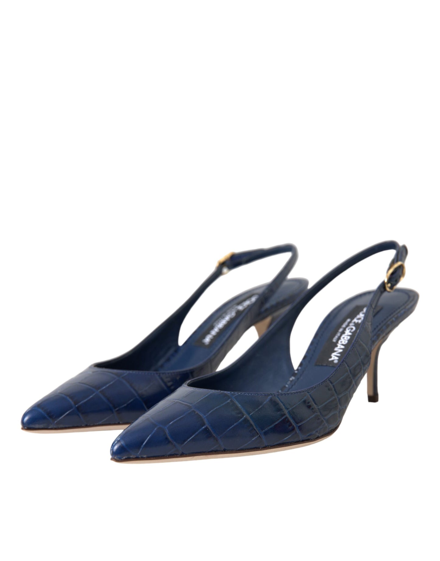 Dolce & Gabbana Dunkelblaue Krokoleder Slingbacks Schuhe