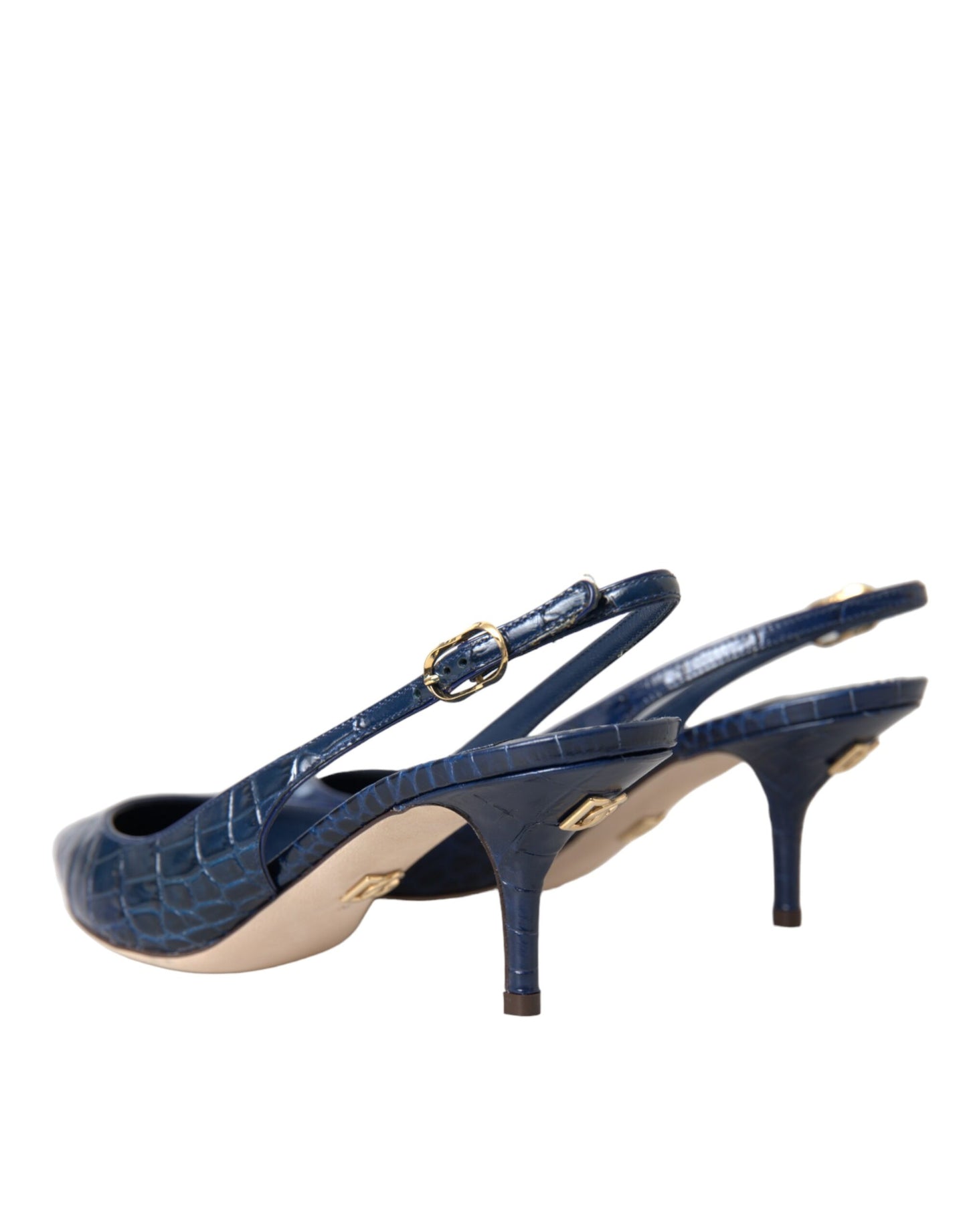 Dolce & Gabbana Dunkelblaue Krokoleder Slingbacks Schuhe