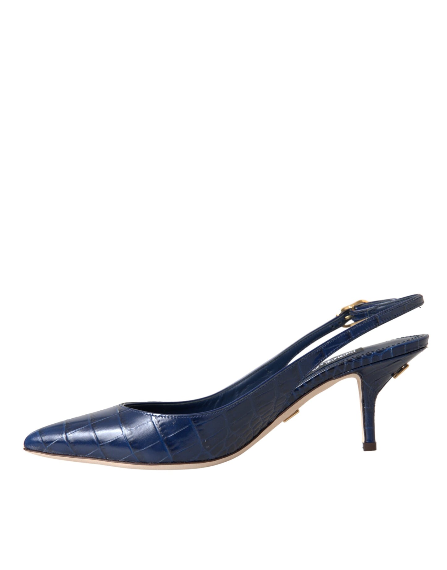 Dolce & Gabbana Dunkelblaue Krokoleder Slingbacks Schuhe