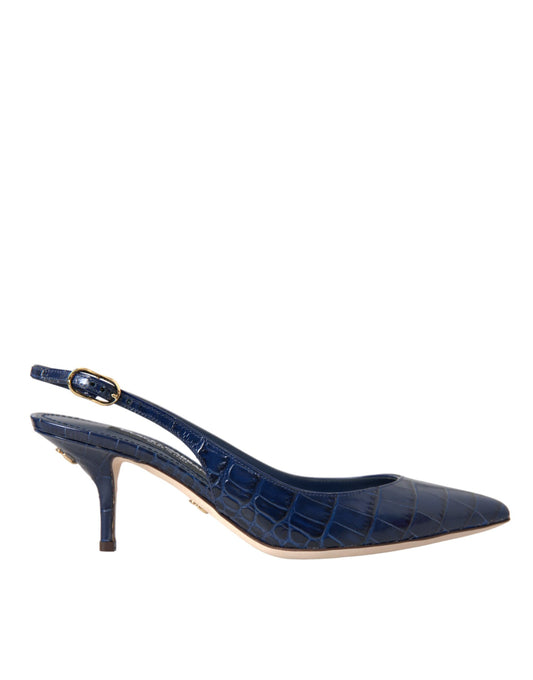 Dolce & Gabbana Dunkelblaue Krokoleder Slingbacks Schuhe