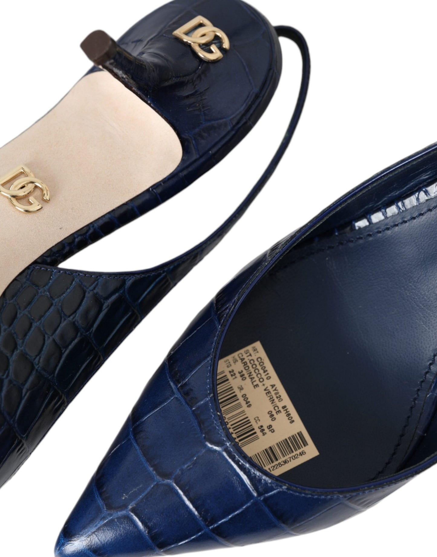 Dolce & Gabbana Dunkelblaue Krokoleder Slingbacks Schuhe