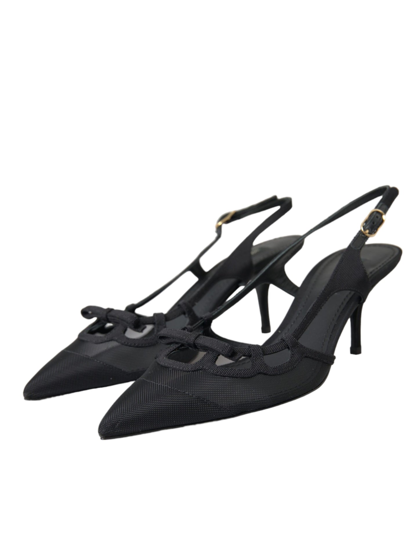 Dolce & Gabbana Schwarze Leder Mesh High Heels Slingback Schuhe