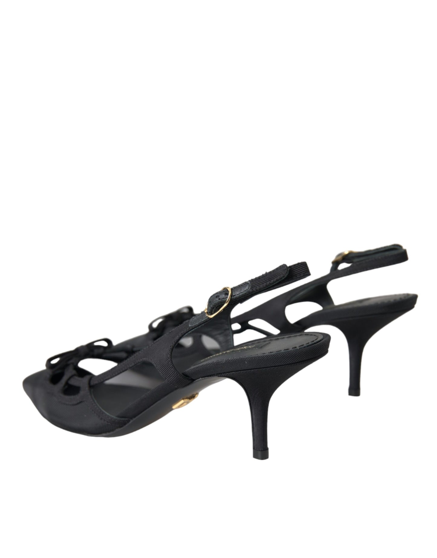 Dolce & Gabbana Schwarze Leder Mesh High Heels Slingback Schuhe