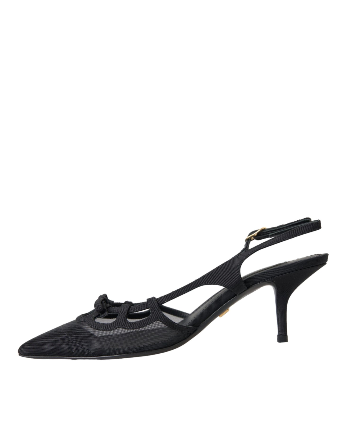 Dolce & Gabbana Schwarze Leder Mesh High Heels Slingback Schuhe