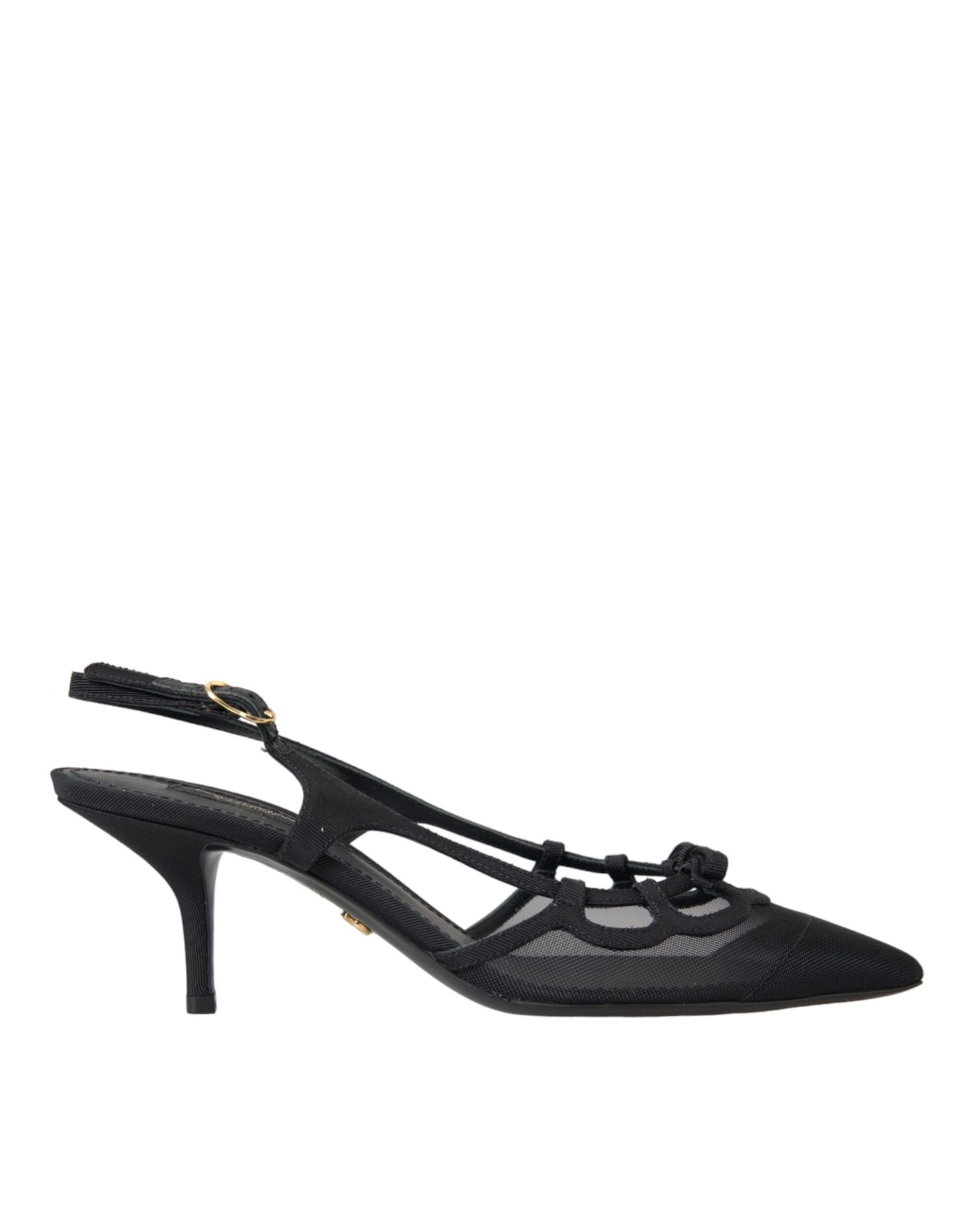 Dolce & Gabbana Schwarze Leder Mesh High Heels Slingback Schuhe