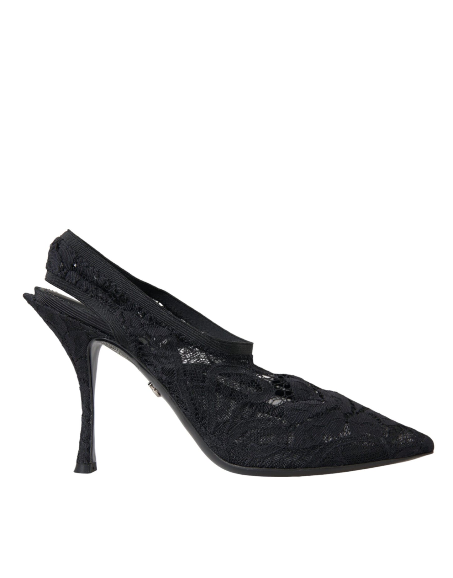 Dolce & Gabbana Schwarze Spitze Stretch Heels Slingbacks Schuhe