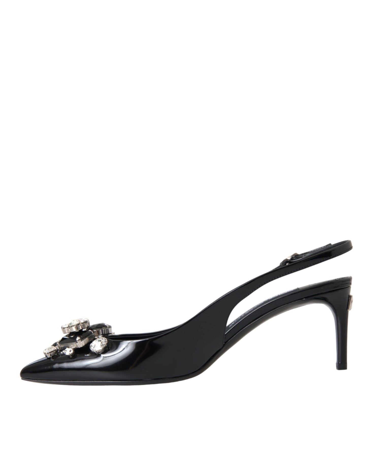 Dolce & Gabbana Schwarzes Lackleder Kristall Slingback Schuhe