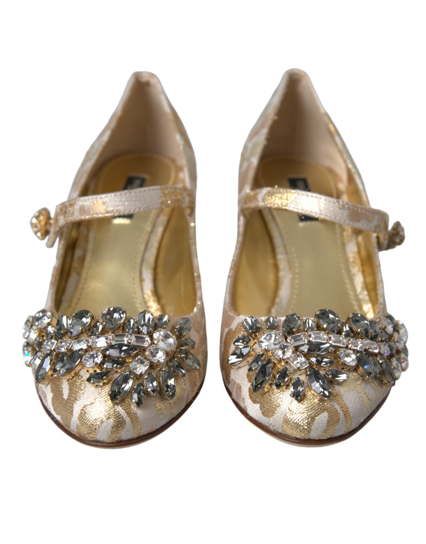 Dolce & Gabbana Gold Jacquard Kristall Mary Janes Pumps Schuhe