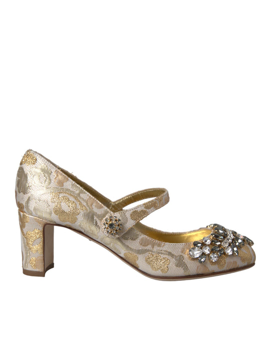 Dolce & Gabbana Gold Jacquard Kristall Mary Janes Pumps Schuhe